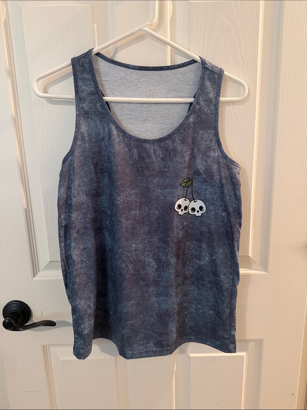 Women’s Blue Tie-Dye Tank Top with Cherry Skull Graphic